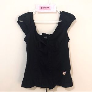 GUESS Black Cuff Sleeve Lace Back Top